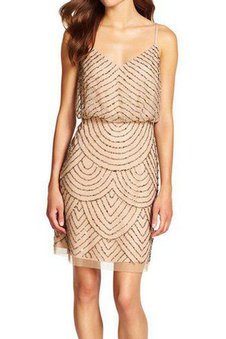 Abito da Damigella Mini A-Line in Chiffon Conotta con Perline