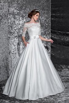 Abito da Sposa A-Line Elegante in Raso in Pizzo in Pizzo