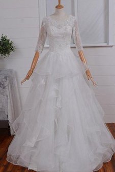 Abito da Sposa in Pizzo in Tulle tradizionale Conotta con Maniche Lunghe