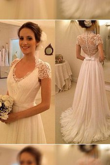 Abito da Sposa Naturale A-Line V-Scollo Principessa in Pizzo