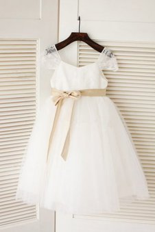 Abito da Cerimonia Bambini Ball Gown Senza Maniche con Fusciacca in Tulle Tondo