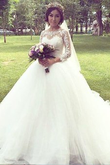 Abito da Sposa Coda A Strascico Corto Largo in Tulle Naturale Radiosa