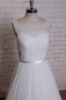 Abito da Sposa A-Line Coda A Strascico Corto in Tulle Largo con Nastro