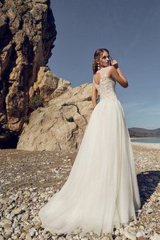 Abito da Sposa Senza Maniche Vintage Buco Della Serratura Schiena A Terra in Tulle