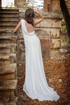 Abito da Sposa a Spiaggia Tubino Spazzola Treno in Chiffon Senza Maniche