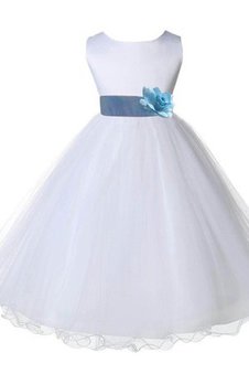 Abito da Cerimonia Bambini in Tulle Senza Maniche con Fiore A-Line Alta Vita