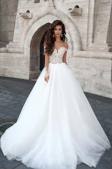 Abito da Sposa A-Line Profondo V-scollo Cuore con Applique in Pizzo