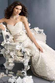 Abito da Sposa Cuore con Fiocco con Increspato in Organza con Fusciacca