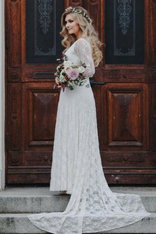 Abito da Sposa Originale con Fusciacca in Chiffon in Pizzo Semplice