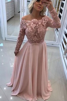 Abito da ballo con maniche lunghe in pizzo in chiffon modo principessa naturale