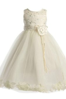 Abito da Cerimonia Bambini con Fiore Tondo Senza Maniche A-Line in Tulle