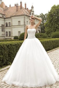 Abito da Sposa Naturale in Tulle A Terra con Applique Semplice