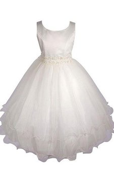 Abito da Cerimonia Bambini in Pizzo Ball Gown Tondo Naturale Senza Maniche