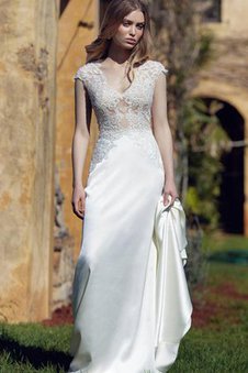 Abito da Sposa A Terra Tubino Cappellino V-Scollo Lungo