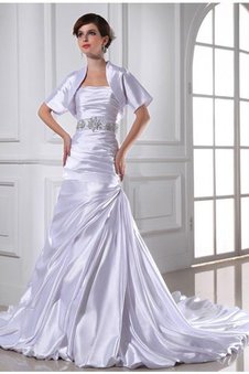 Abito da Sposa con Applique Senza Strap in Raso Satin Elastico Allacciato Sirena