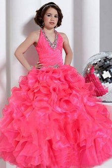 Abito da Cerimonia Bambini Ball Gown Senza Maniche Lungo A Terra in Organza