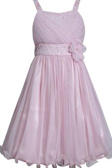 Abito da Cerimonia Bambini in Tulle in Pizzo con Fiore A-Line Senza Maniche