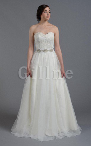 Abito da Sposa A-Line in Tulle A Terra Cuore in Pizzo