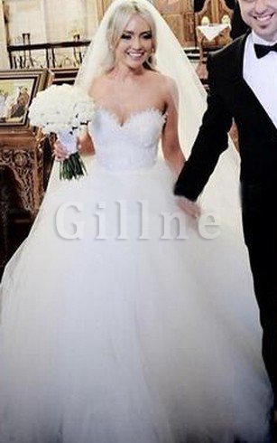 Abito da Sposa con Perline in Tulle Naturale Ball Gown Cuore
