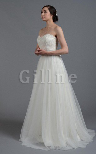 Abito da Sposa A-Line in Tulle A Terra Cuore in Pizzo