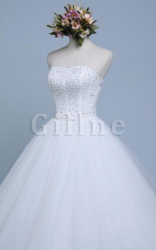 Abito da Sposa Allacciato Ball Gown in Pizzo Senza Maniche in Organza