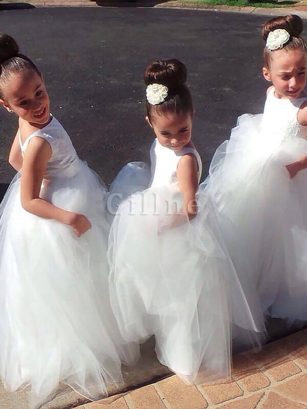 Abito da Cerimonia Bambini con Fiore Naturale Senza Maniche Ball Gown decorato