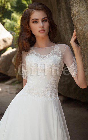 Abito da Sposa A-Line Semplice Coda A Strascico Corto in Chiffon Largo